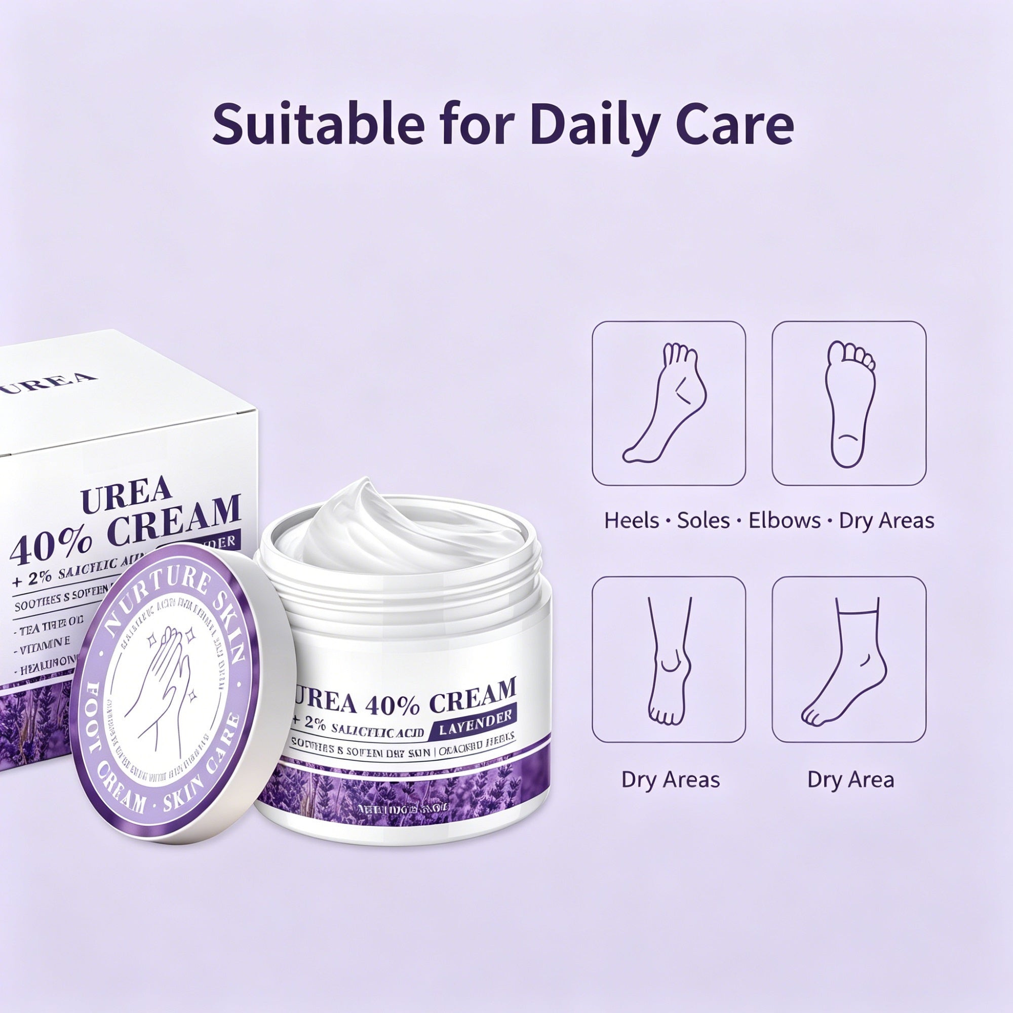 40% Urea Lavender Foot Cream with 2% Salicylic Acid for Dry Rough Heels, 100g
