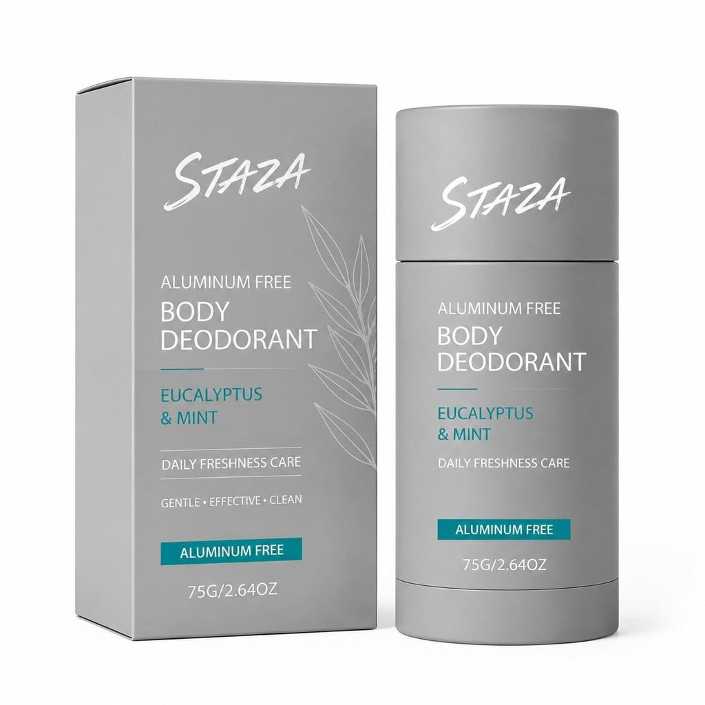 STAZA Aluminum Free Body Deodorant Stick for Men and Women Daily Freshness Care Smooth Glide Formula with Eucalyptus Mint and Santal Leather Scents Solid 75 g 2.64 oz