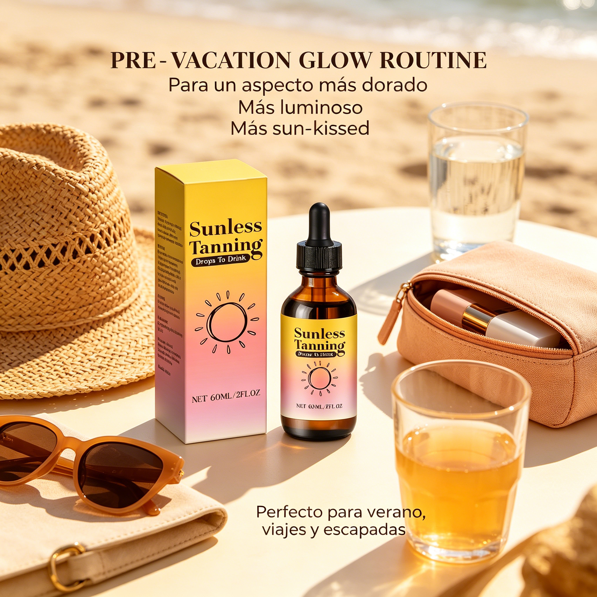 Gotas Bronceadoras Bebibles 60 ml para Rutina de Belleza y Look Dorado