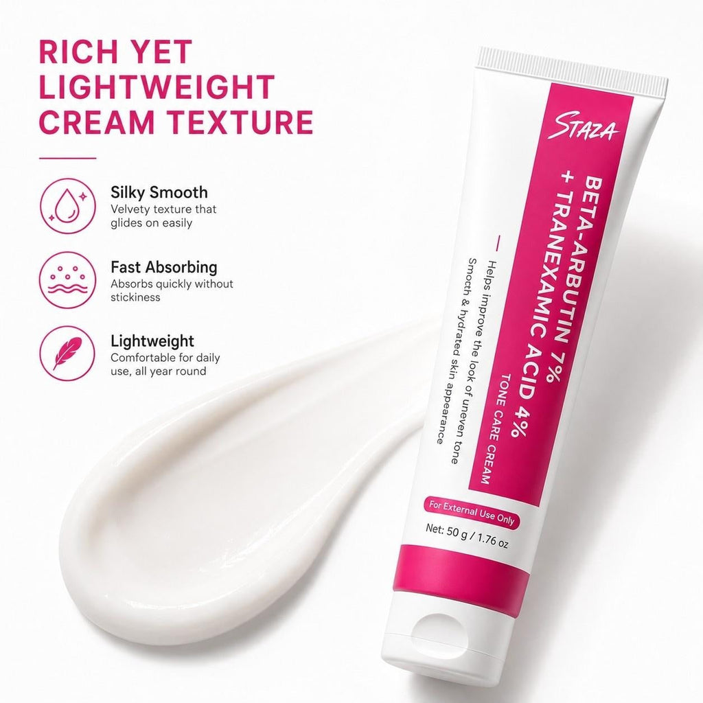STAZA Beta Arbutin 7% and Tranexamic Acid 4% Face Cream, Daily Moisture Care for Smooth and Even-Looking Skin, 50 g / 1.76 oz