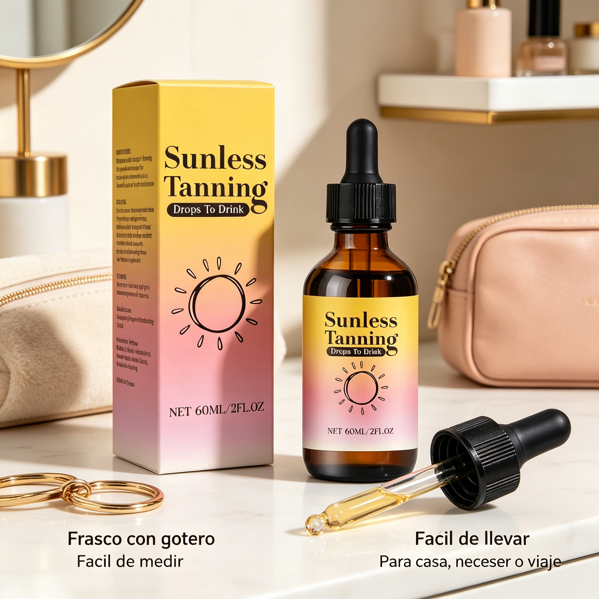 Gotas Bronceadoras Bebibles 60 ml para Rutina de Belleza y Look Dorado