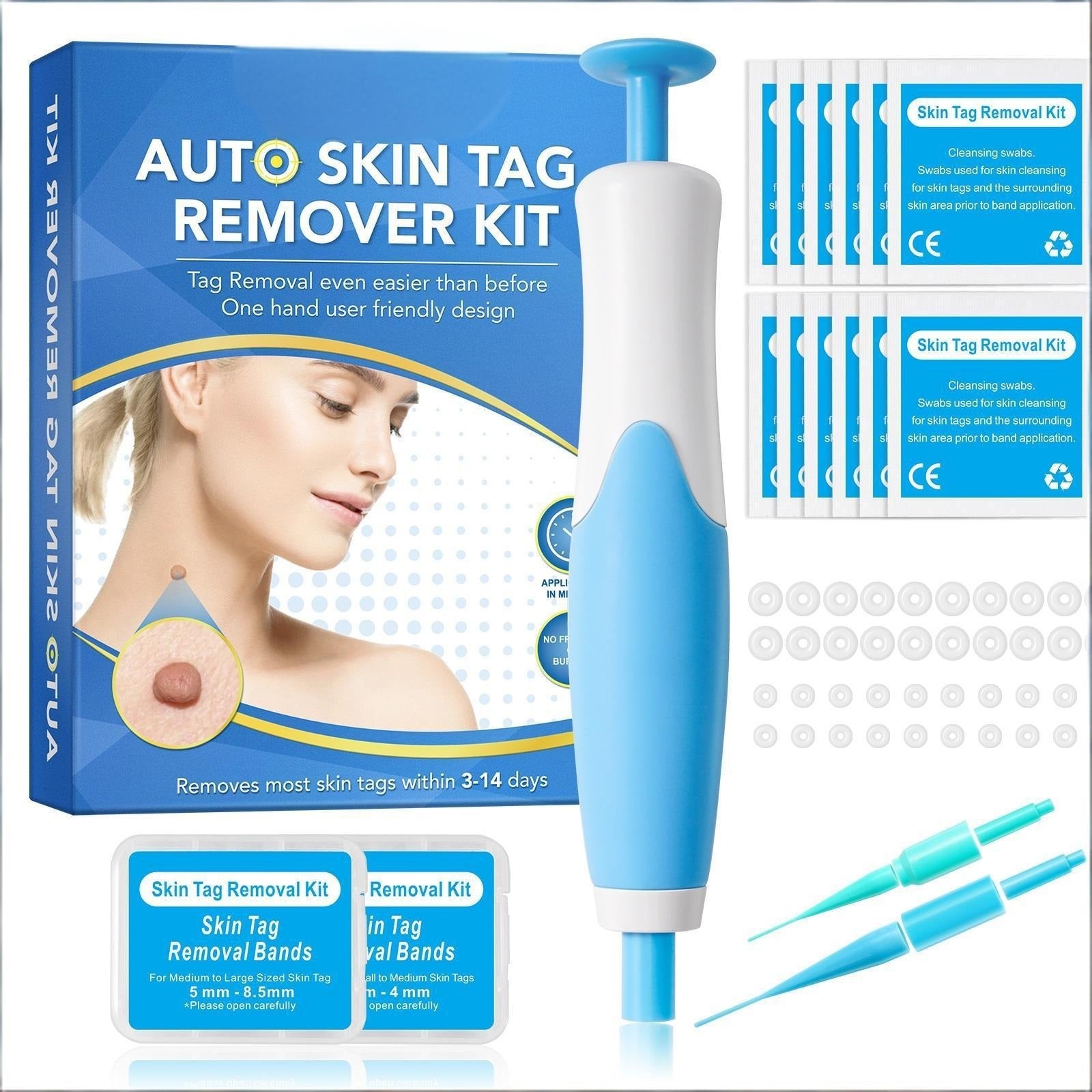 Skin Tag Removal Band Kit with One-Hand Applicator, Bands, Tips & Wipes