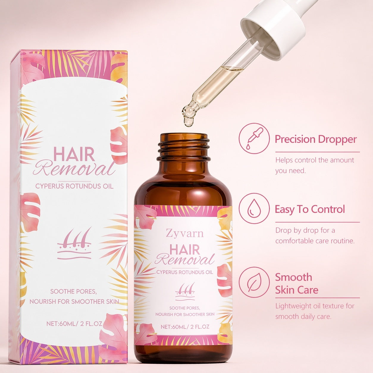 Cyperus Rotundus Hair Removal Oil for Post-Wax Smooth Skin Care, 60ml