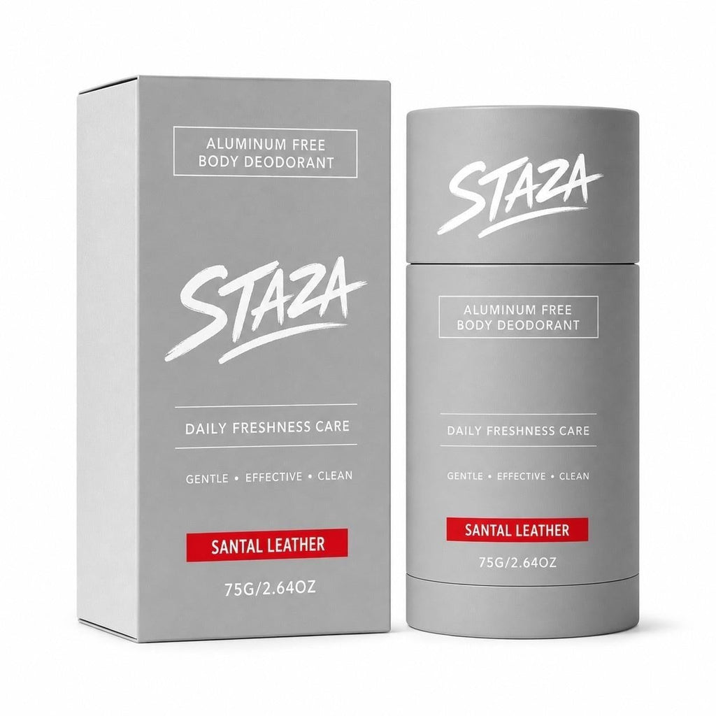 STAZA Aluminum Free Body Deodorant Stick for Men and Women Daily Freshness Care Smooth Glide Formula with Eucalyptus Mint and Santal Leather Scents Solid 75 g 2.64 oz