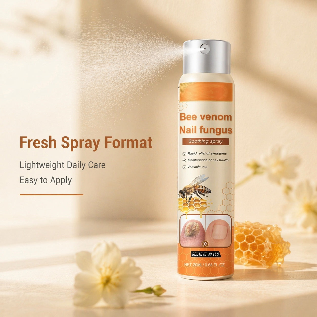 Bee Venom Nail Fungus Appearance Care Spray for Rough Yellow Toenails, 20ml