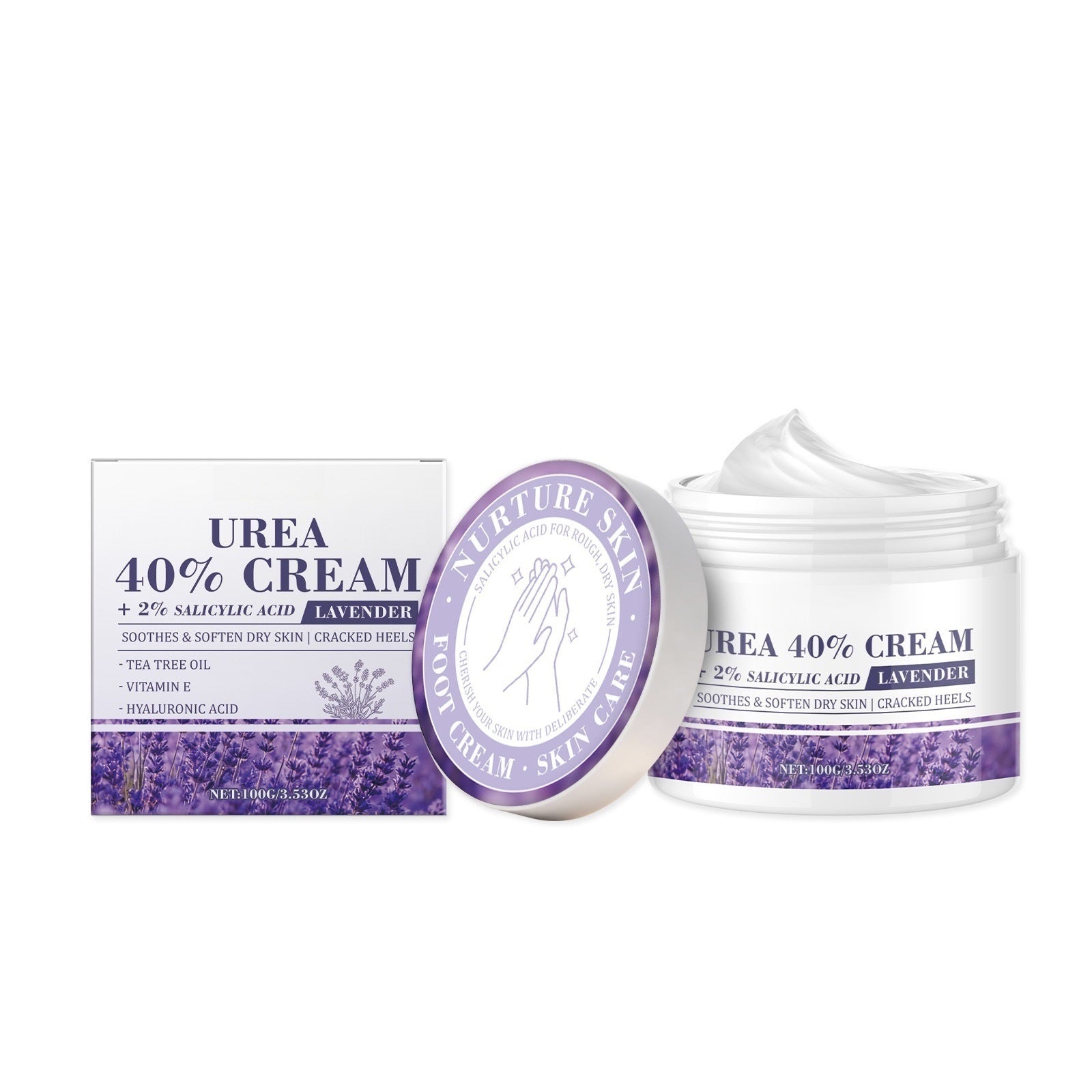 40% Urea Lavender Foot Cream with 2% Salicylic Acid for Dry Rough Heels, 100g
