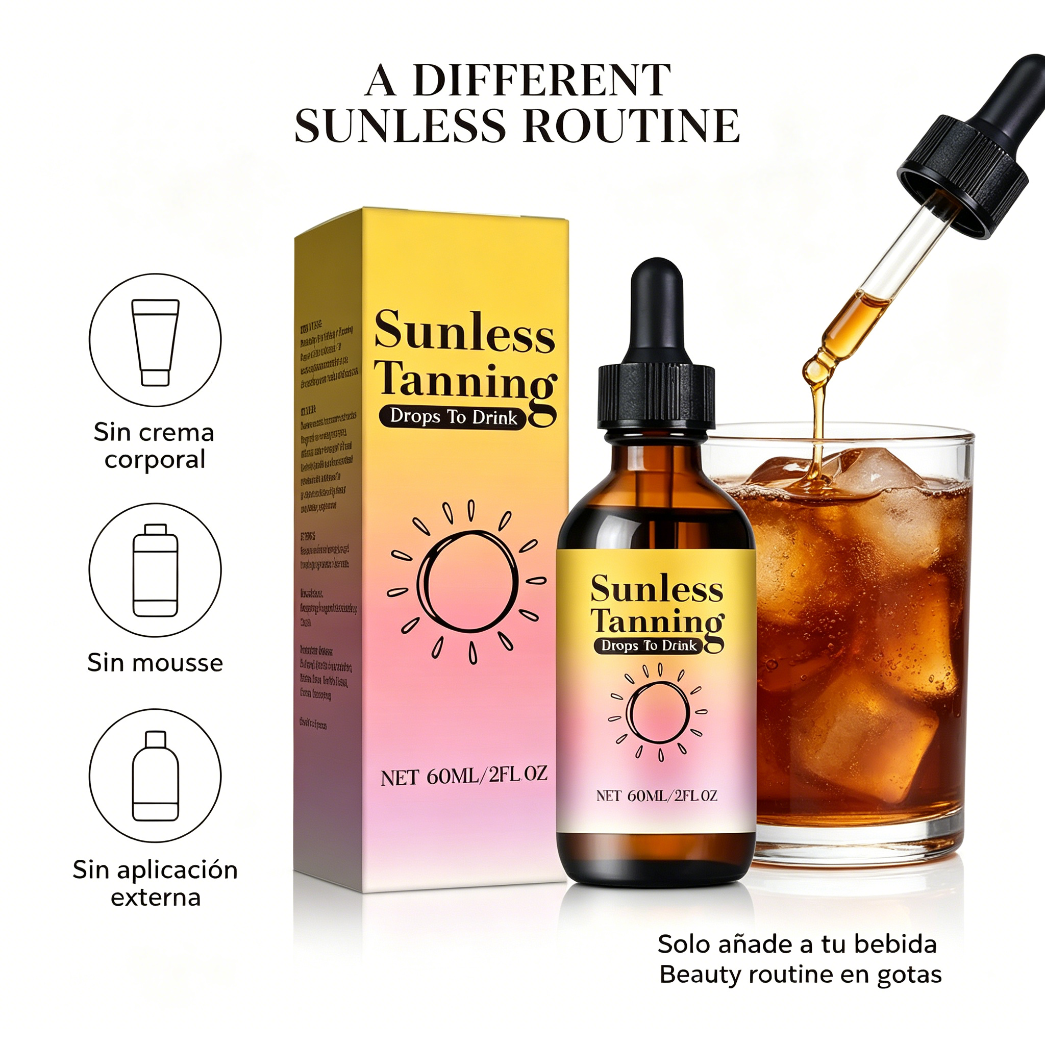 Gotas Bronceadoras Bebibles 60 ml para Rutina de Belleza y Look Dorado