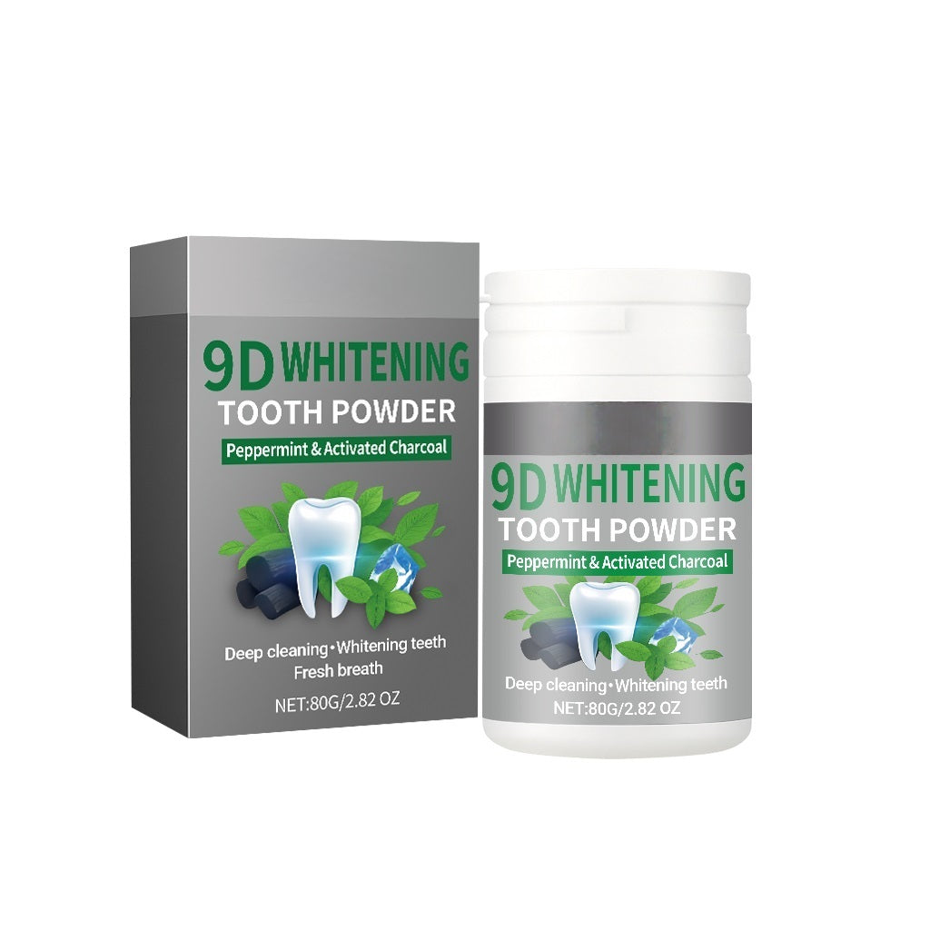 9D Activated Charcoal Teeth Whitening Powder with Peppermint, 80g