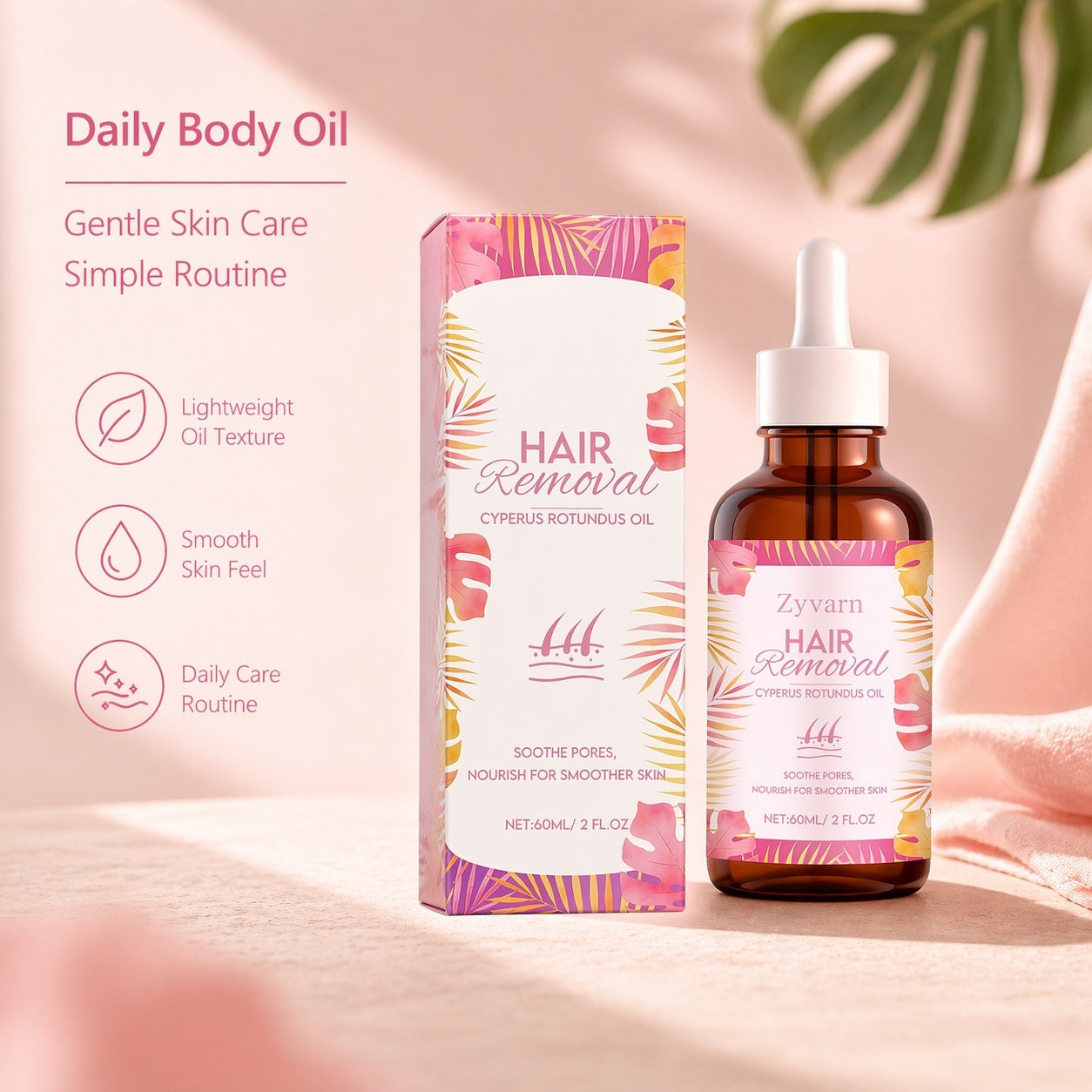 Cyperus Rotundus Hair Removal Oil for Post-Wax Smooth Skin Care, 60ml