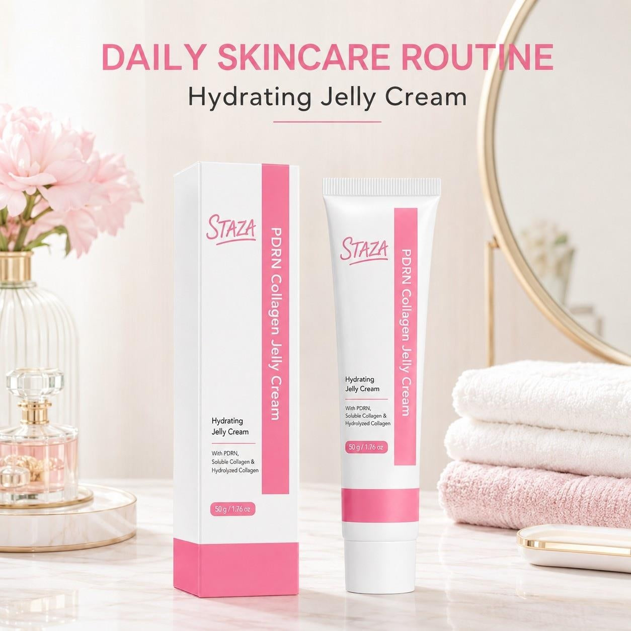 STAZA PDRN Collagen Jelly Cream, Hydrating Facial Moisturizer with Soluble and Hydrolyzed , Lightweight Daily Skin Care, 50 g / 1.76 oz