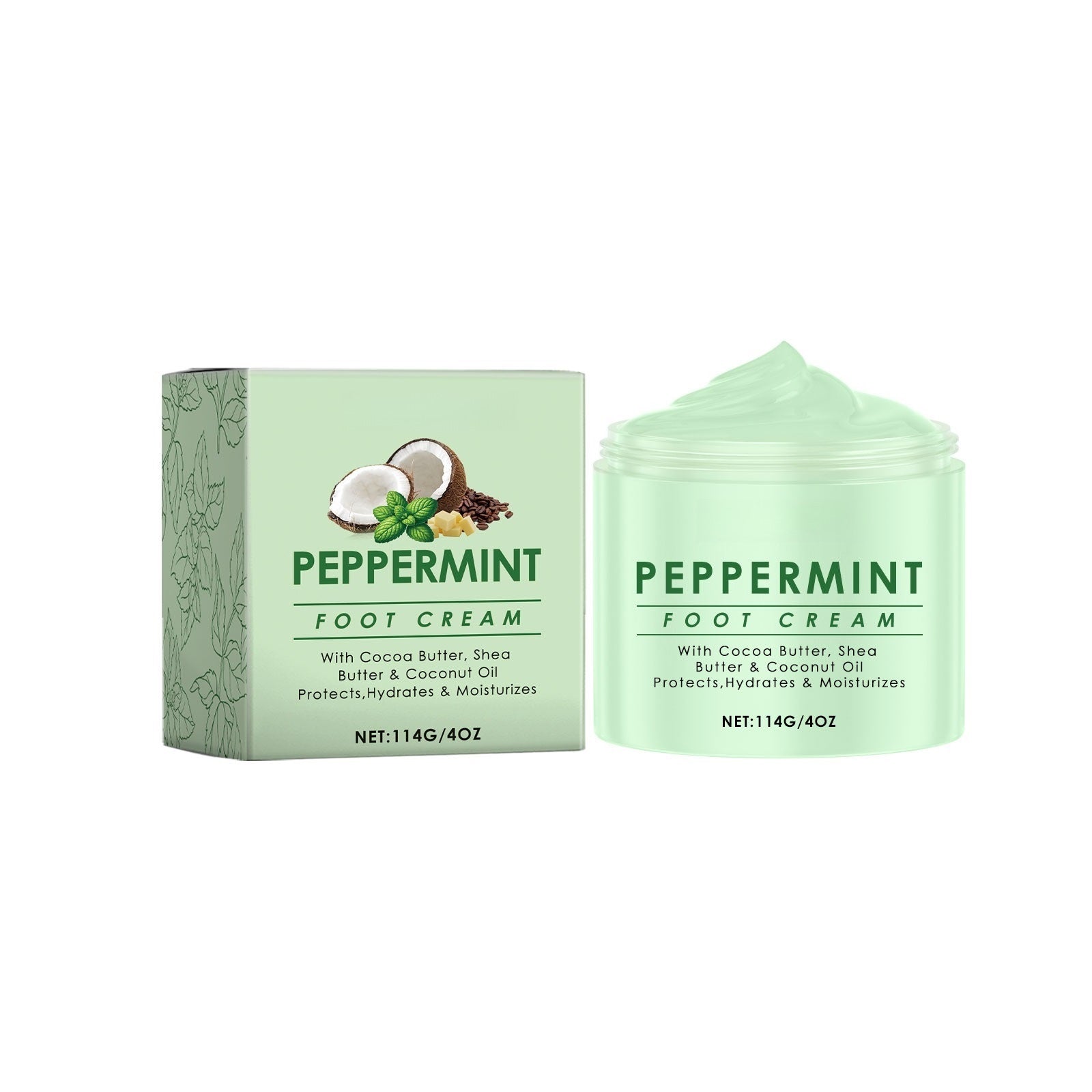 Peppermint Foot Cream with Cocoa Butter & Shea for Dry Rough Feet, 4 oz