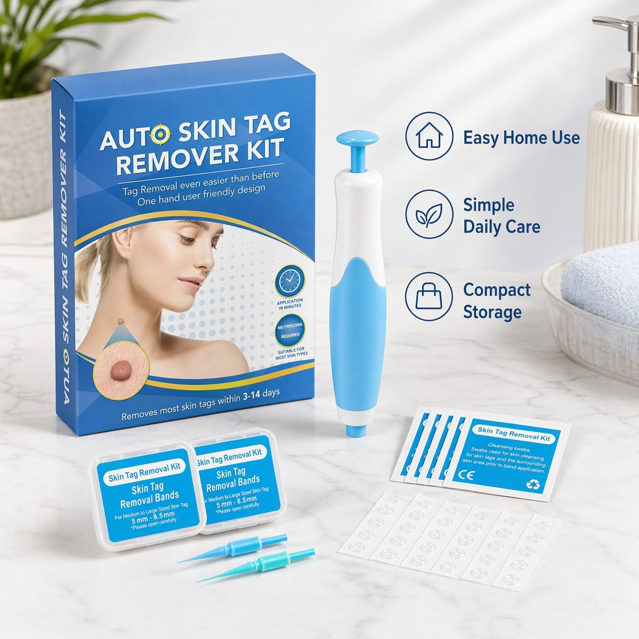 Skin Tag Removal Band Kit with One-Hand Applicator, Bands, Tips & Wipes