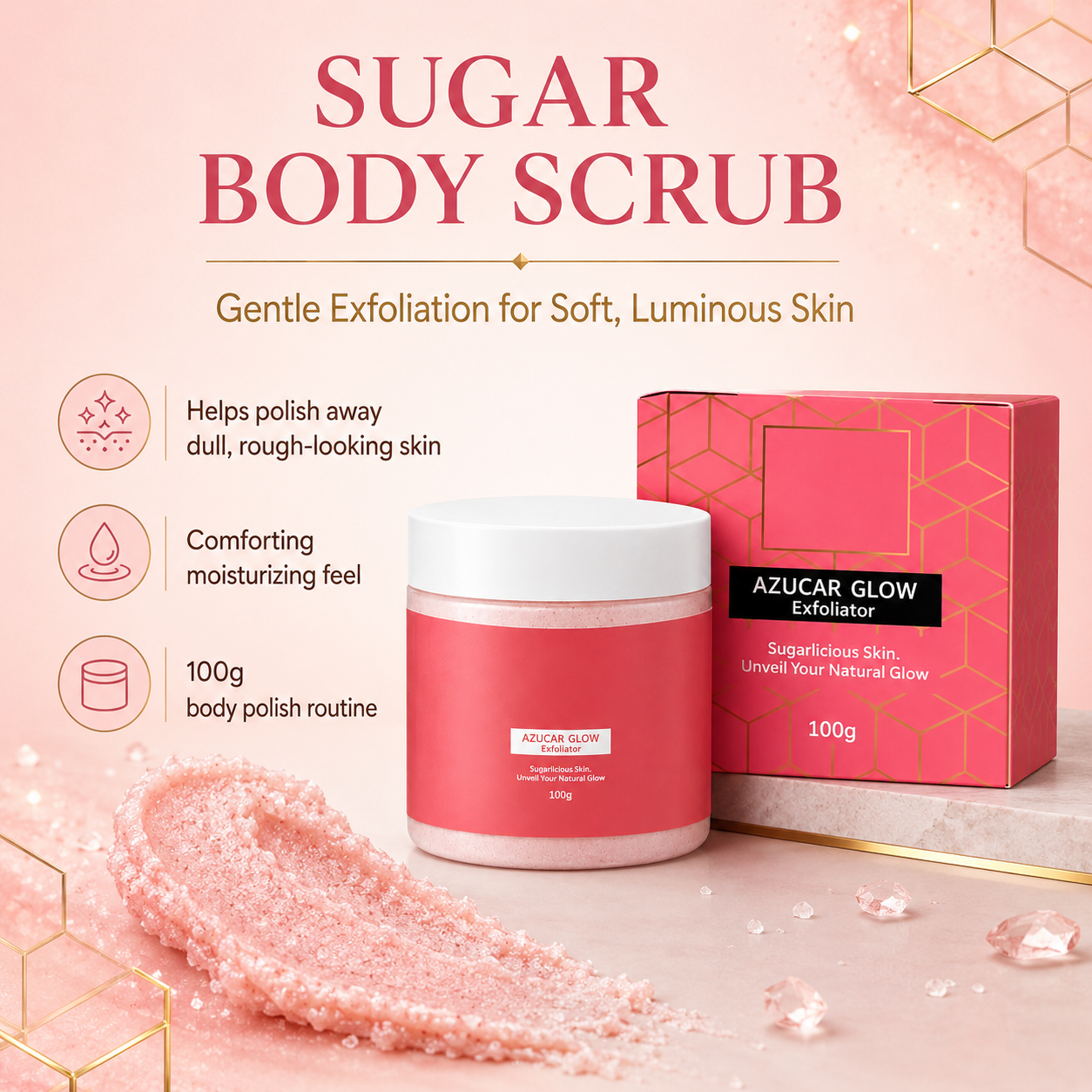 Azucar Glow Sugar Body Scrub for Dark-Looking Rough Areas, 100g