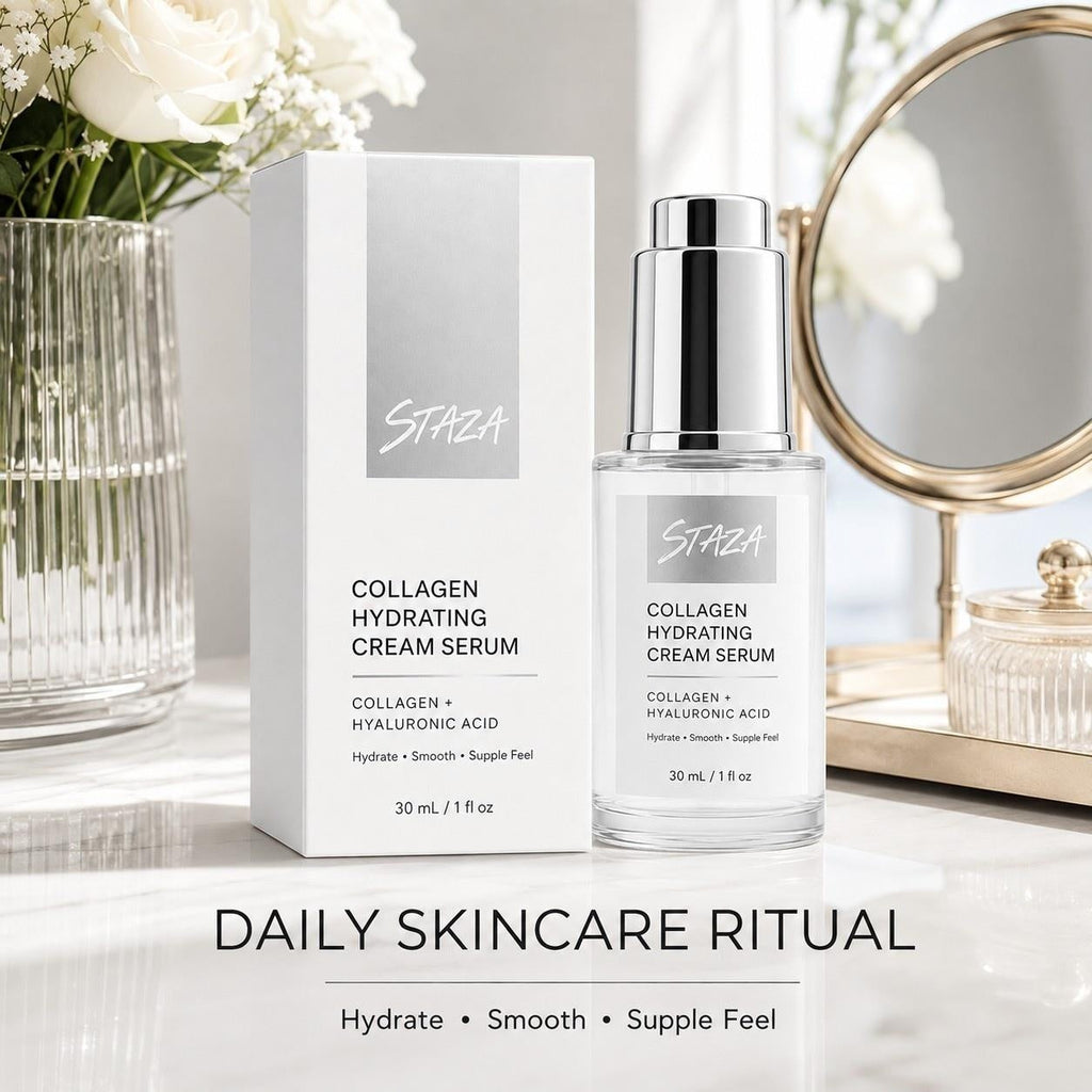 STAZA Collagen Hydrating Cream Serum with Hyaluronic Acid, Lightweight Daily Facial Moisturizer for Smooth Soft and Supple Feeling Skin, 30 mL / 1 fl oz