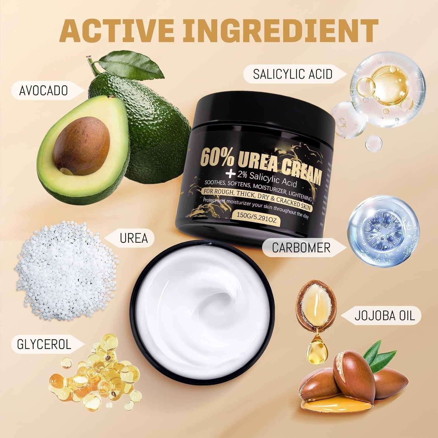 Urea 60% + Salicylic Acid 2% Cream for Dry, Rough Feet & Hands