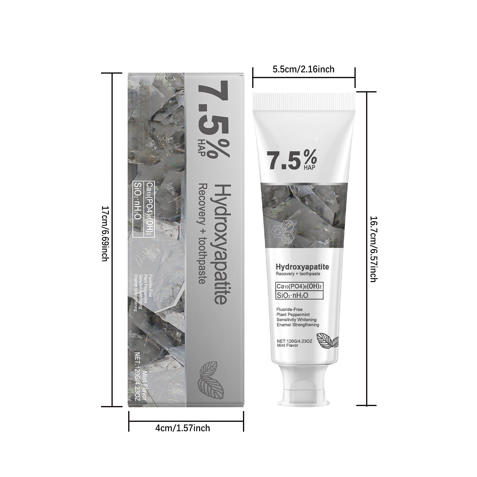 7.5% Hydroxyapatite Fluoride-Free Toothpaste for Enamel Care, Mint Flavor, 120g