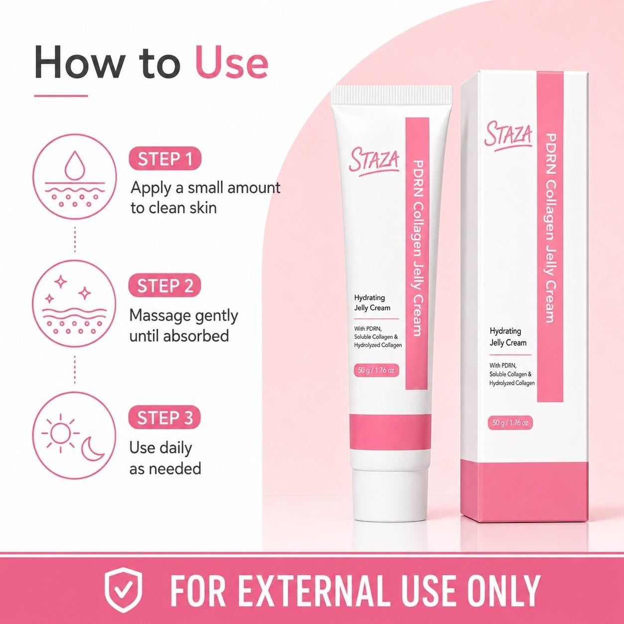 STAZA PDRN Collagen Jelly Cream, Hydrating Facial Moisturizer with Soluble and Hydrolyzed , Lightweight Daily Skin Care, 50 g / 1.76 oz