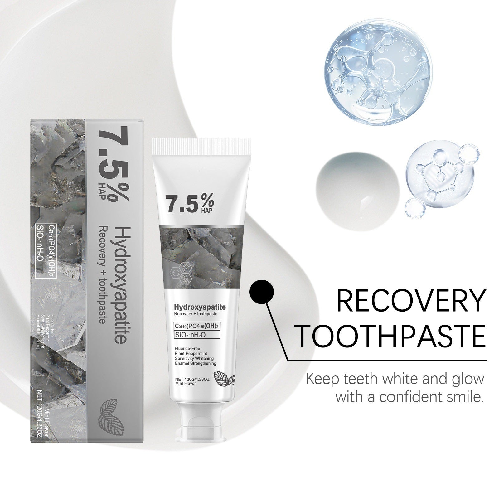7.5% Hydroxyapatite Fluoride-Free Toothpaste for Enamel Care, Mint Flavor, 120g