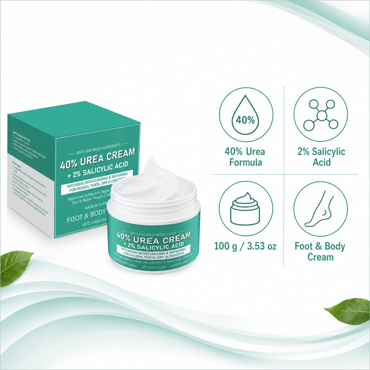 40% Urea Foot Cream with 2% Salicylic Acid for Rough Heels, 100g